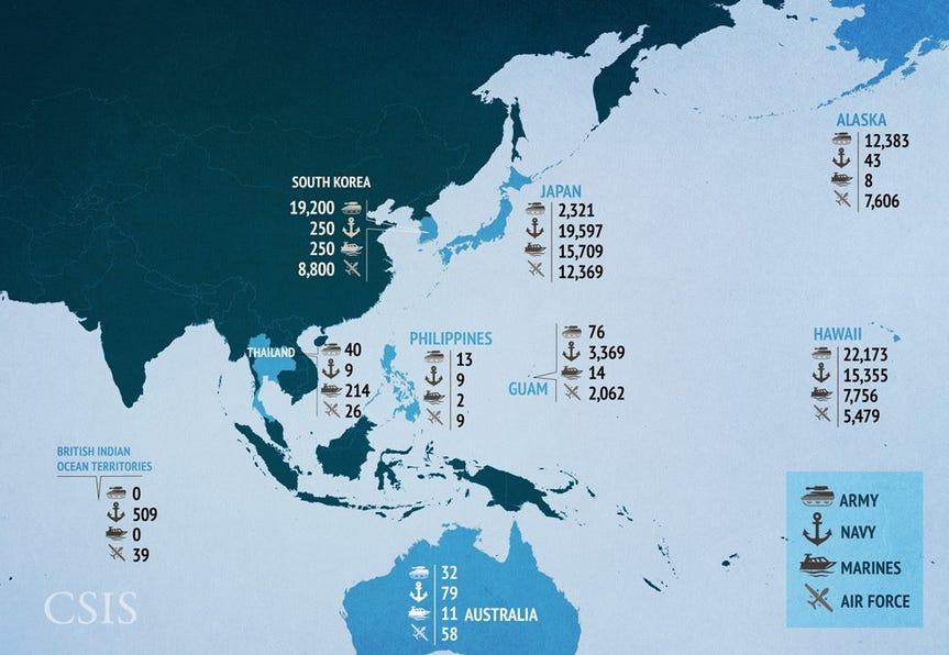 US assets and personnel deployed for the “pivot to Asia”