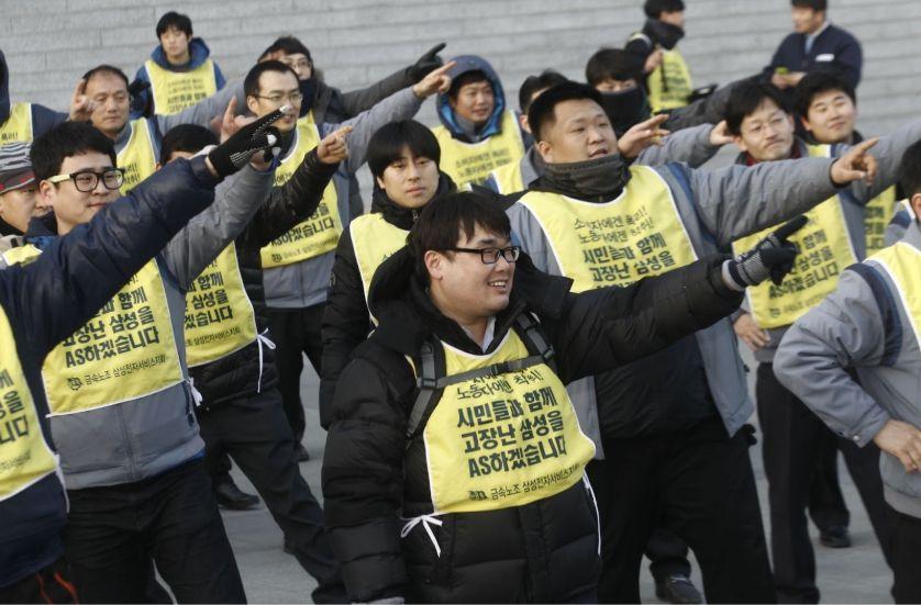 경고 파업 2일차, 춤을 배우는 노동자들